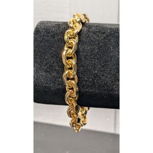 18k Yellow Gold Over Bronze Beveled Curb Link Bracelet 8”